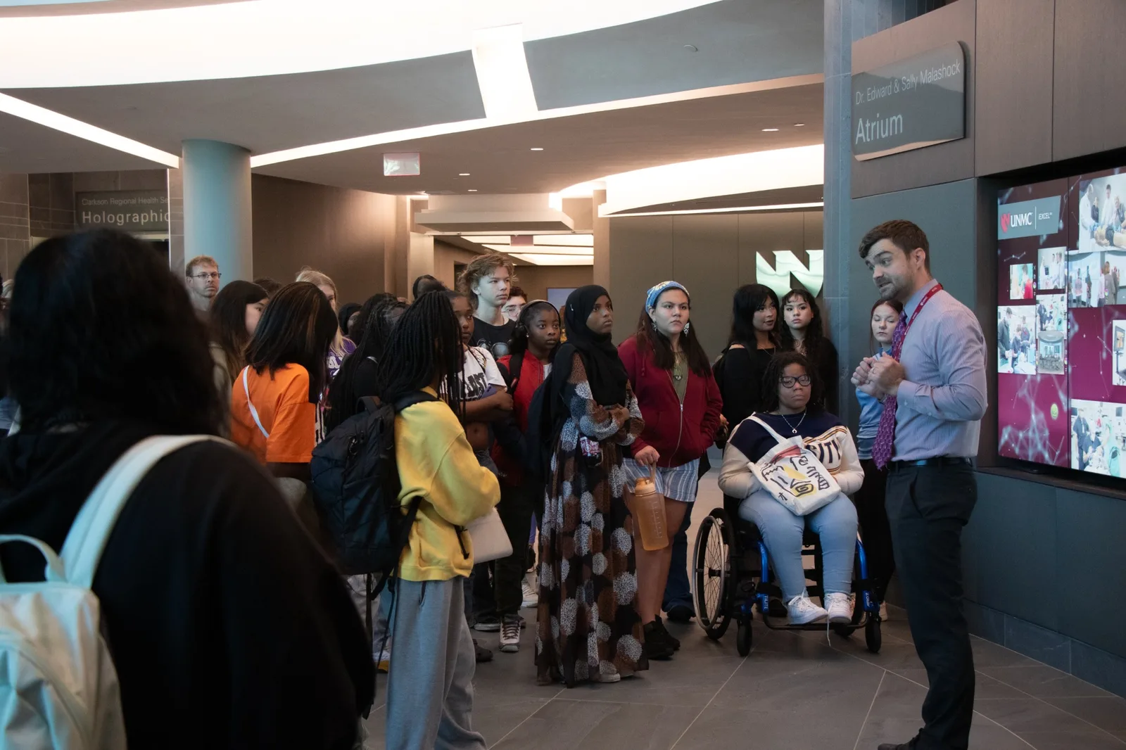 Michael Hollins educating a group of Omaha Public Schools students at UNMC in 2023
