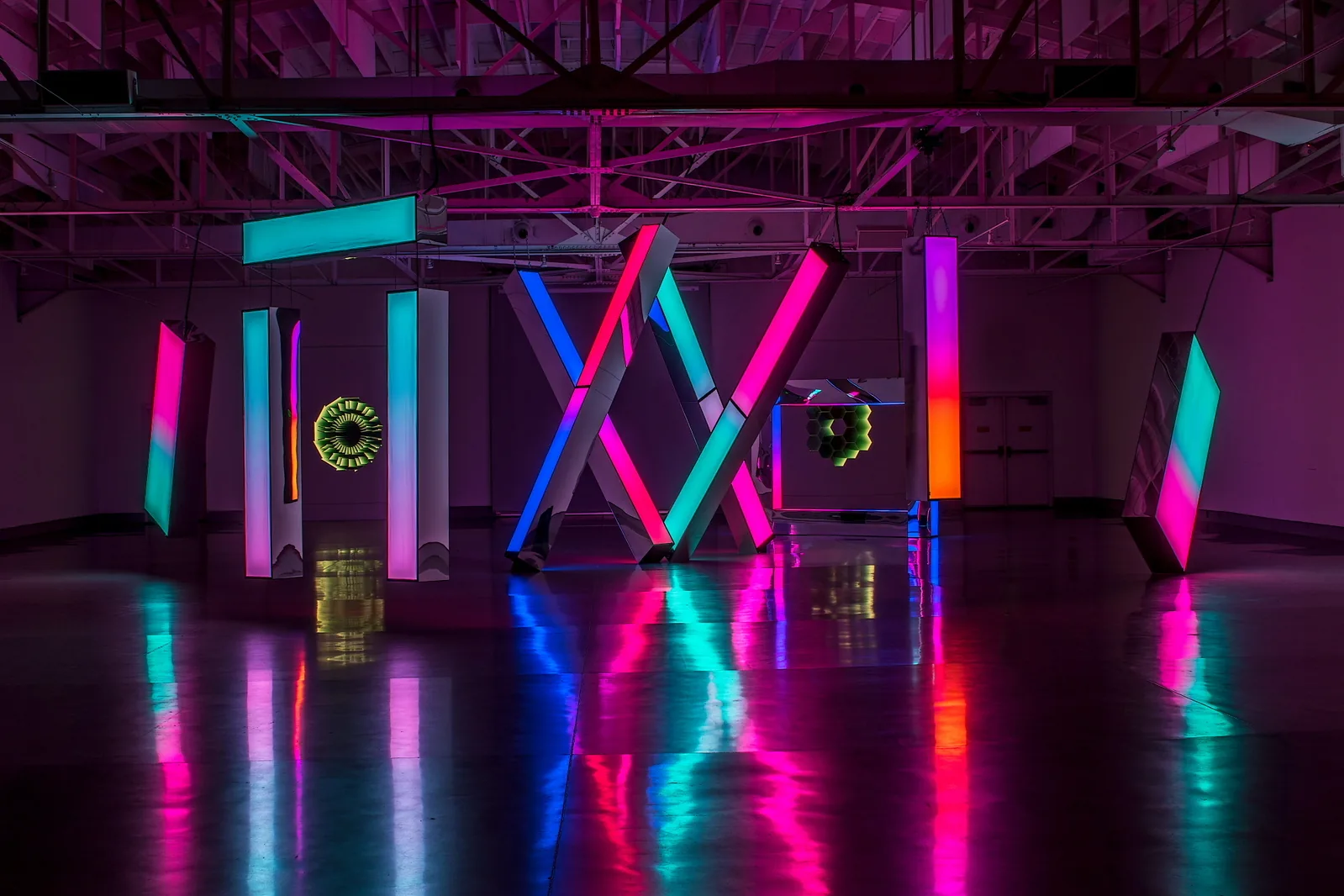 Wide installation view of the Light exhibition at KANEKO in 2018