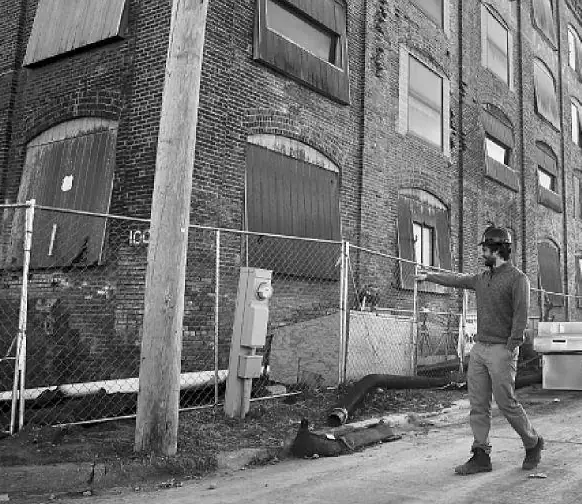 Michael Hollins at the Hoff Center construction site in a photograph published by the Omaha World-Herald